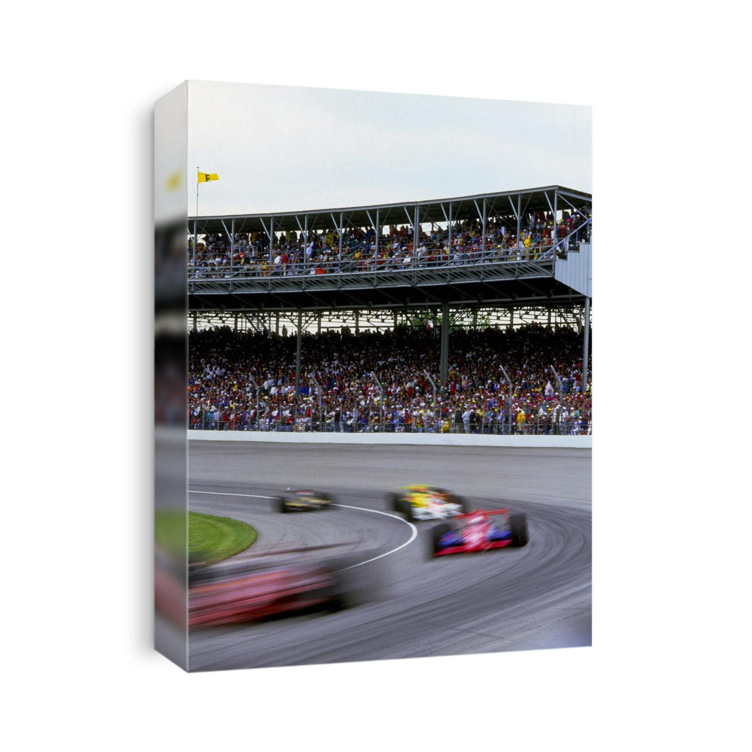 Blurred auto racing action at the 1992 Indy 500.