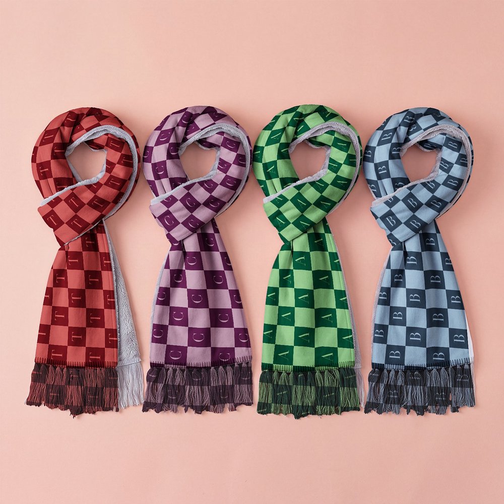 Initial Checkerboard Sherpa Scarf