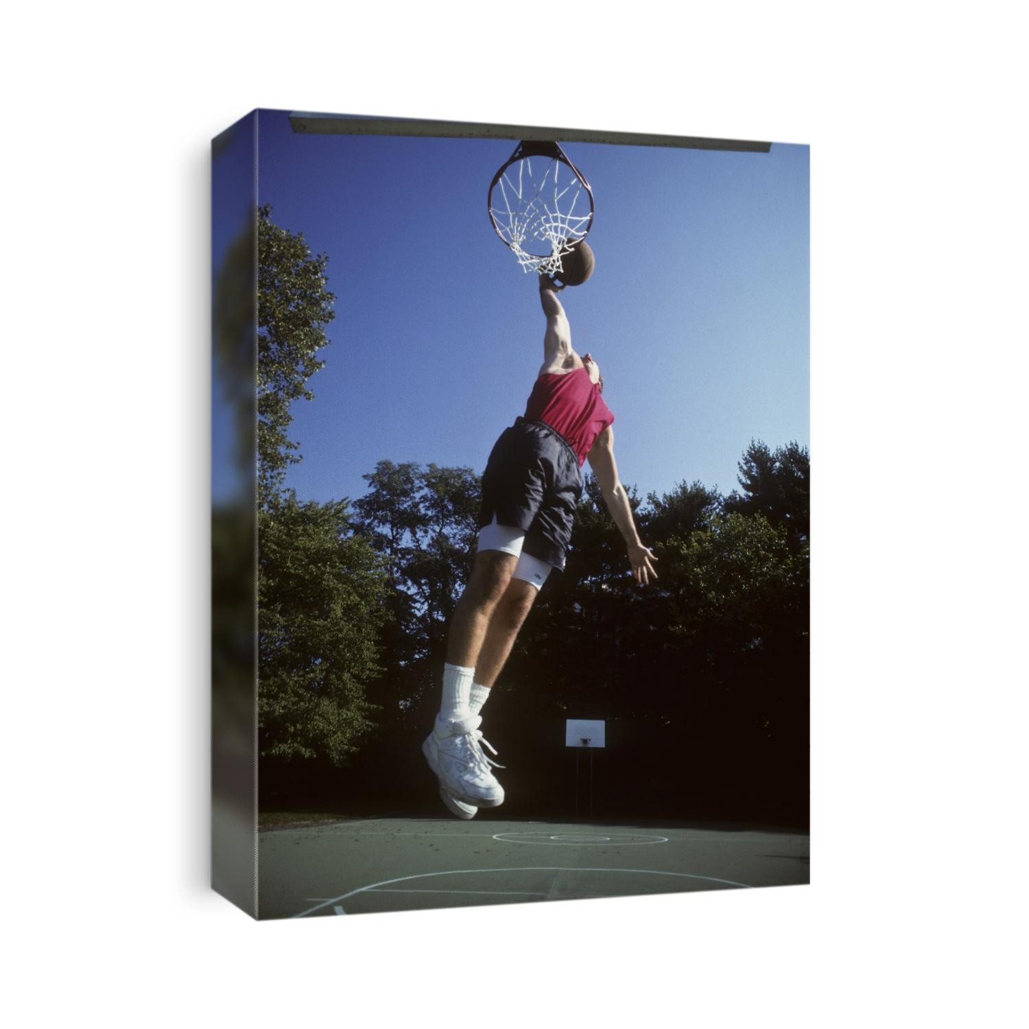 Men's outdoor basketball pickup game.