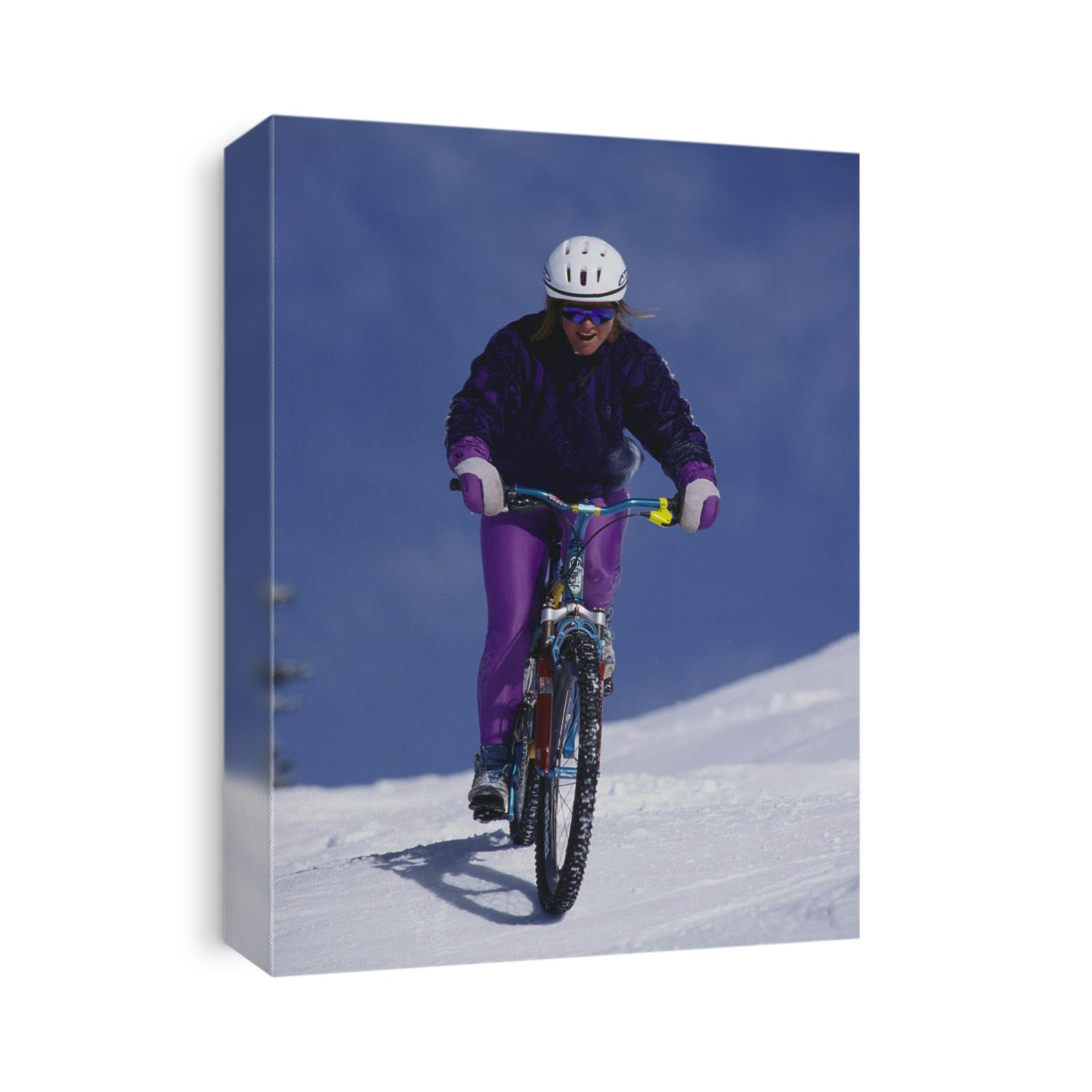 Mountain biking on snow.