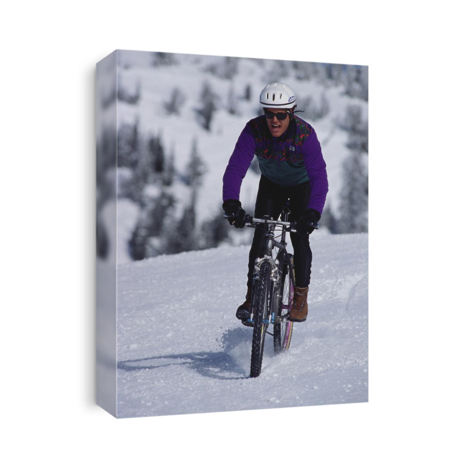 Mountain biking on snow.