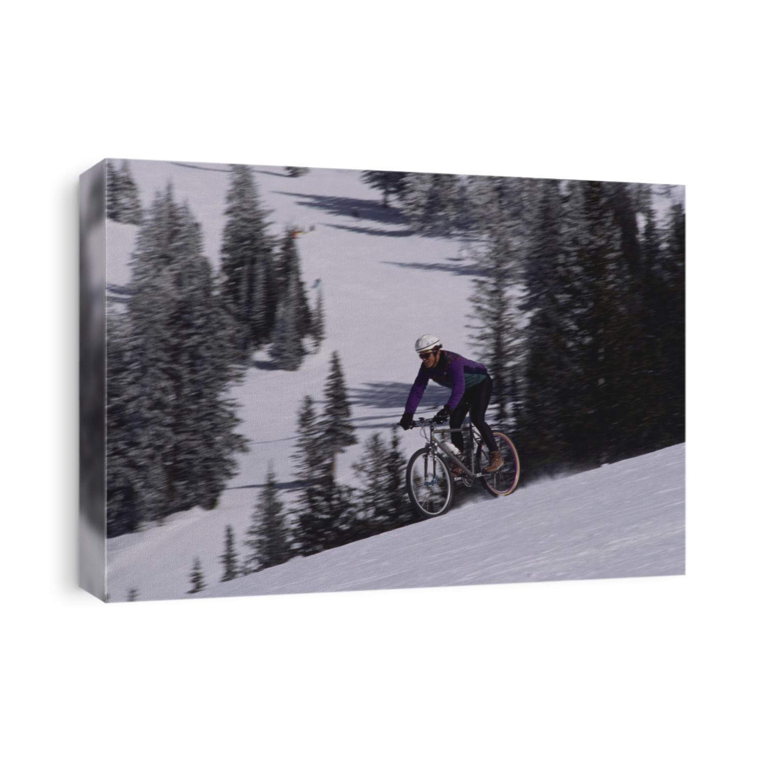 Mountain biking on snow.
