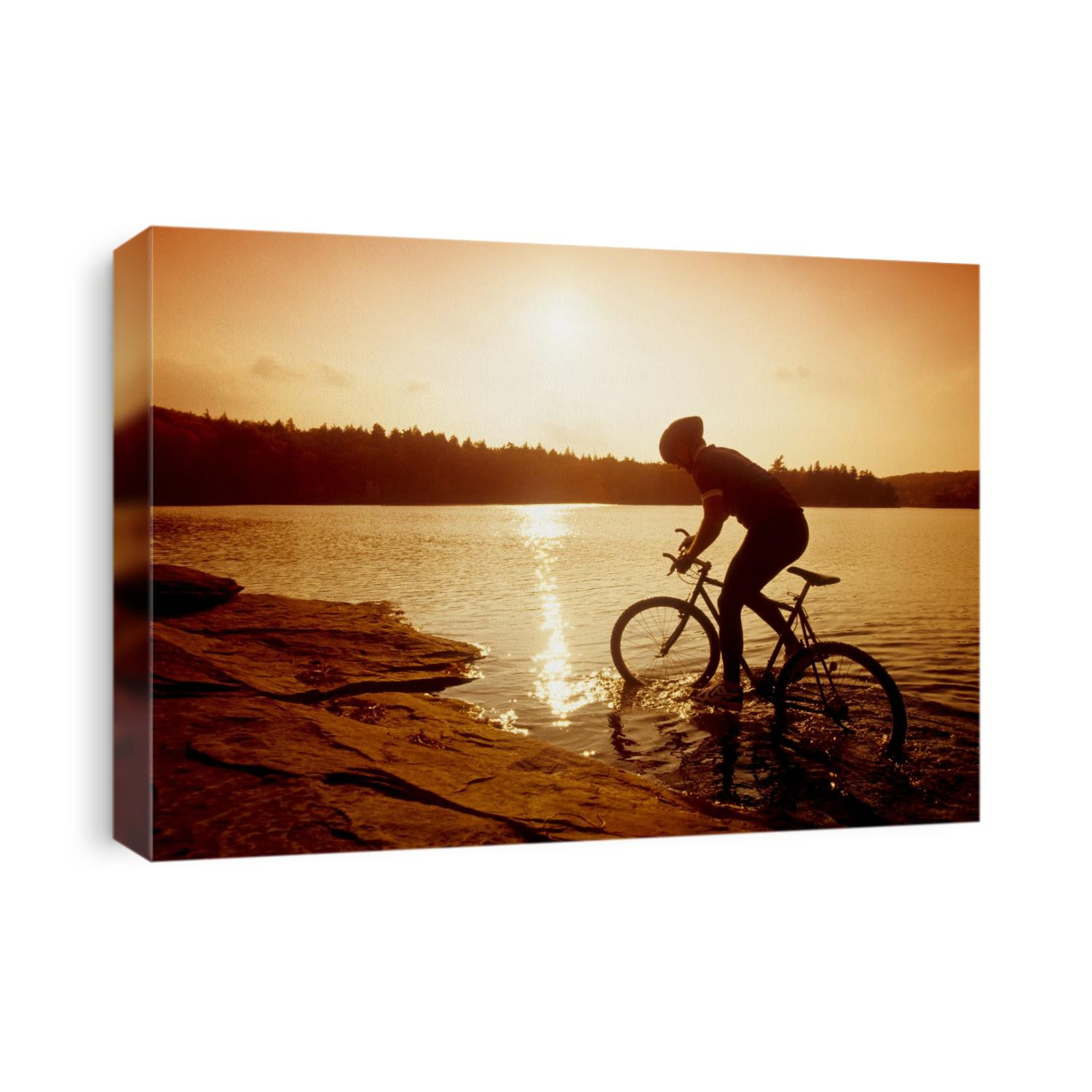 Silhouette of mountain biker at sunset.