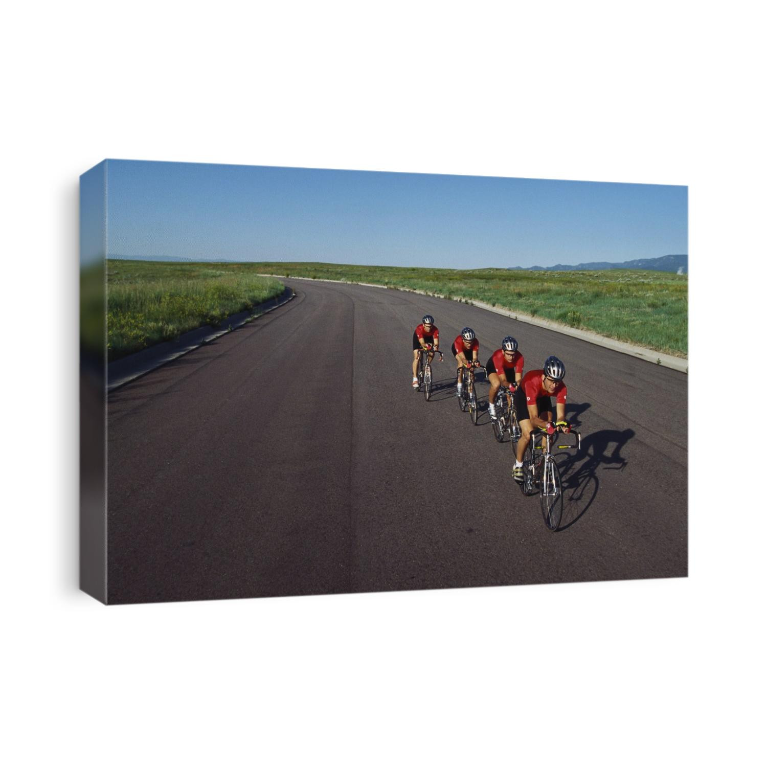 Road cycling team in action.