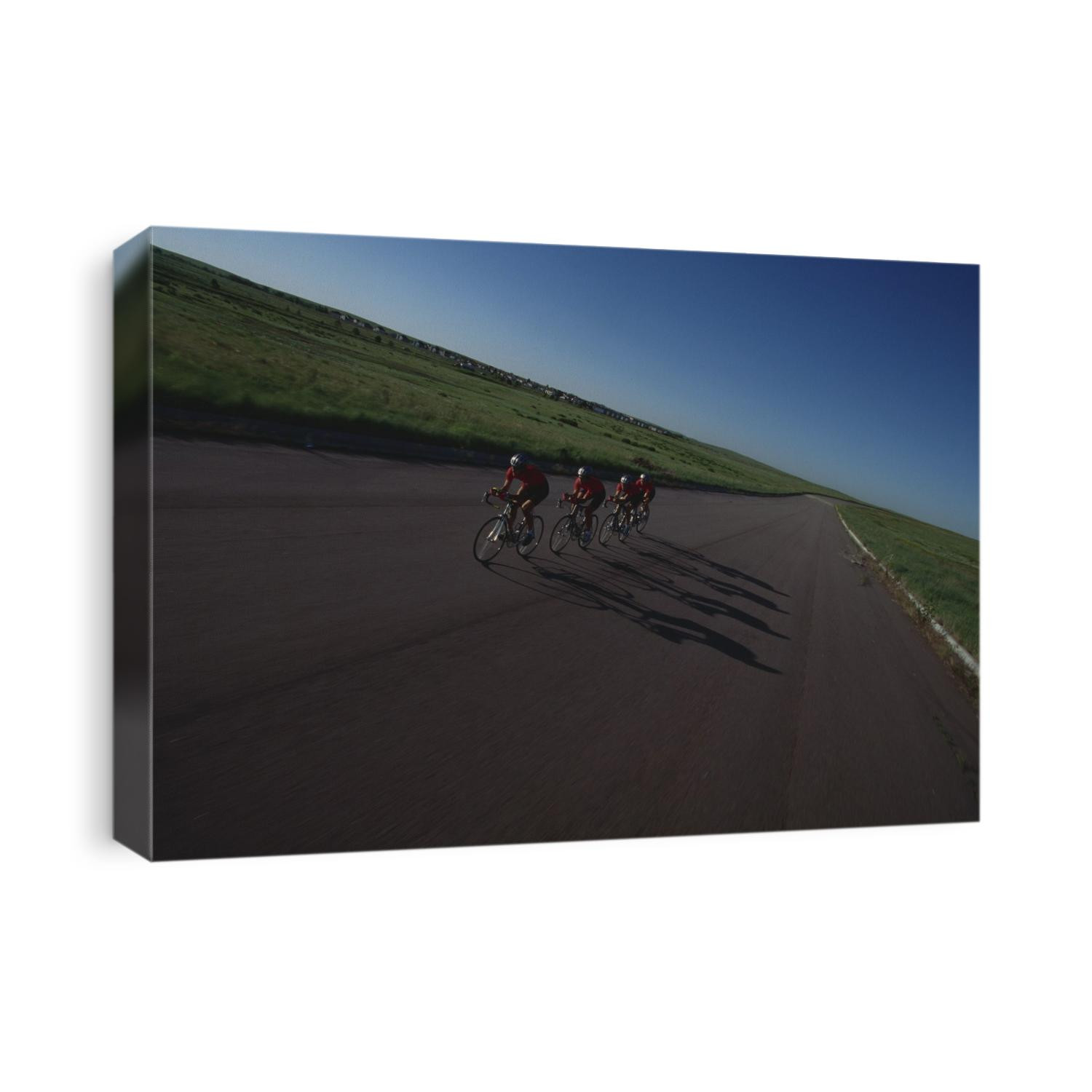 Road cycling team in action.