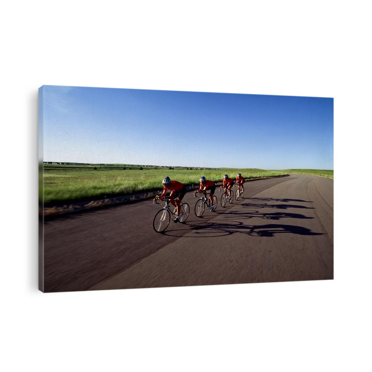 Road cycling team in action.