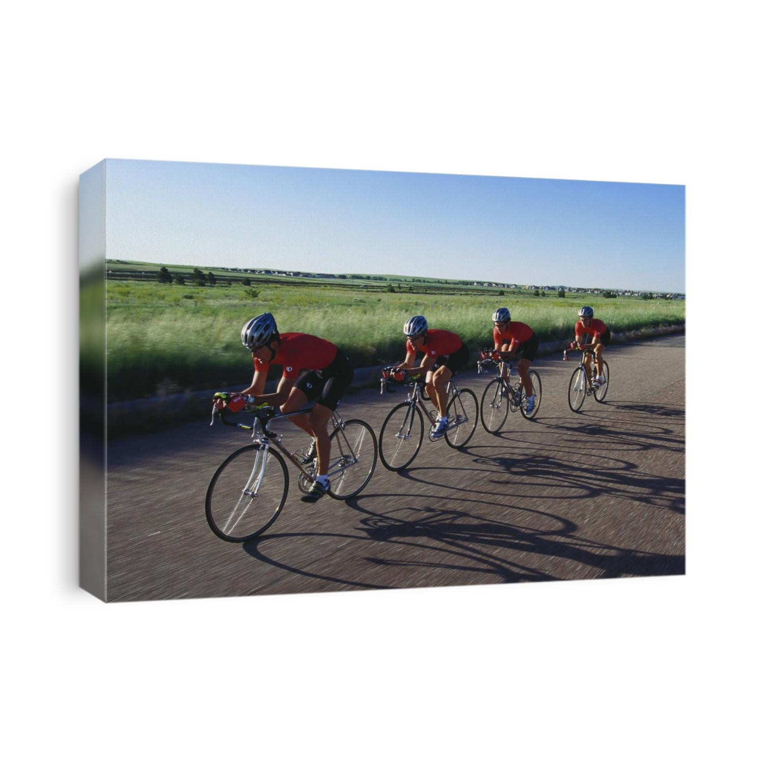 Road cycling team in action.