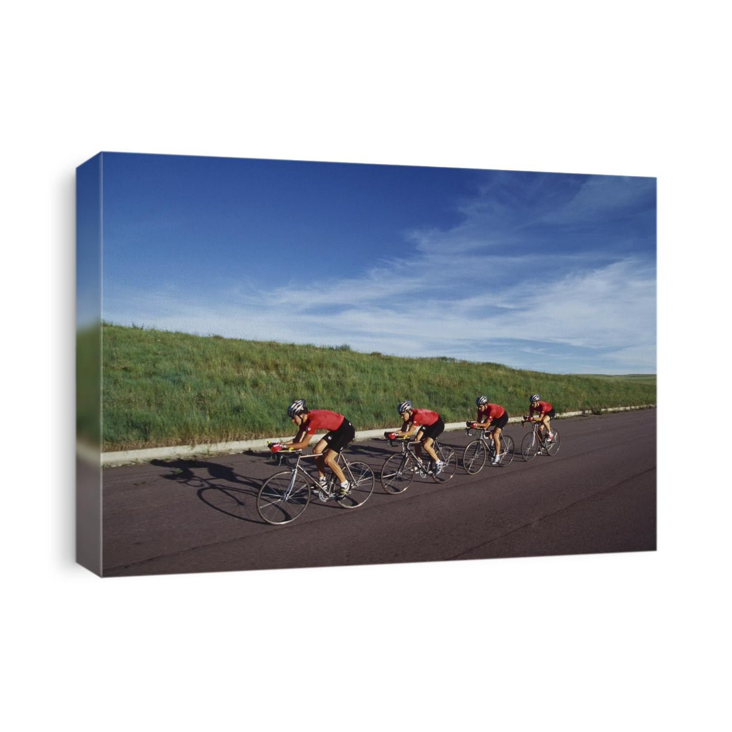 Road cycling team in action.