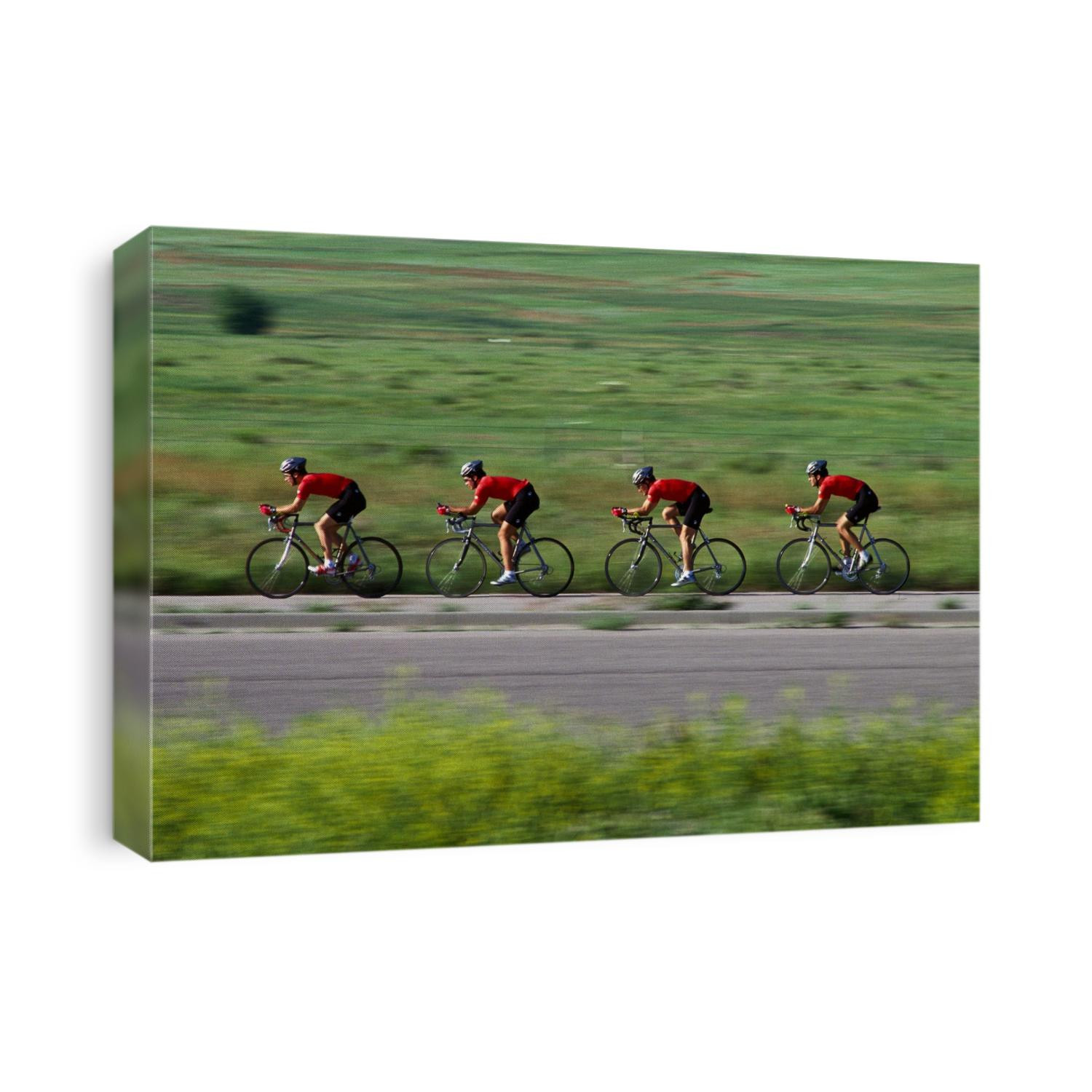 Road cycling team in action.