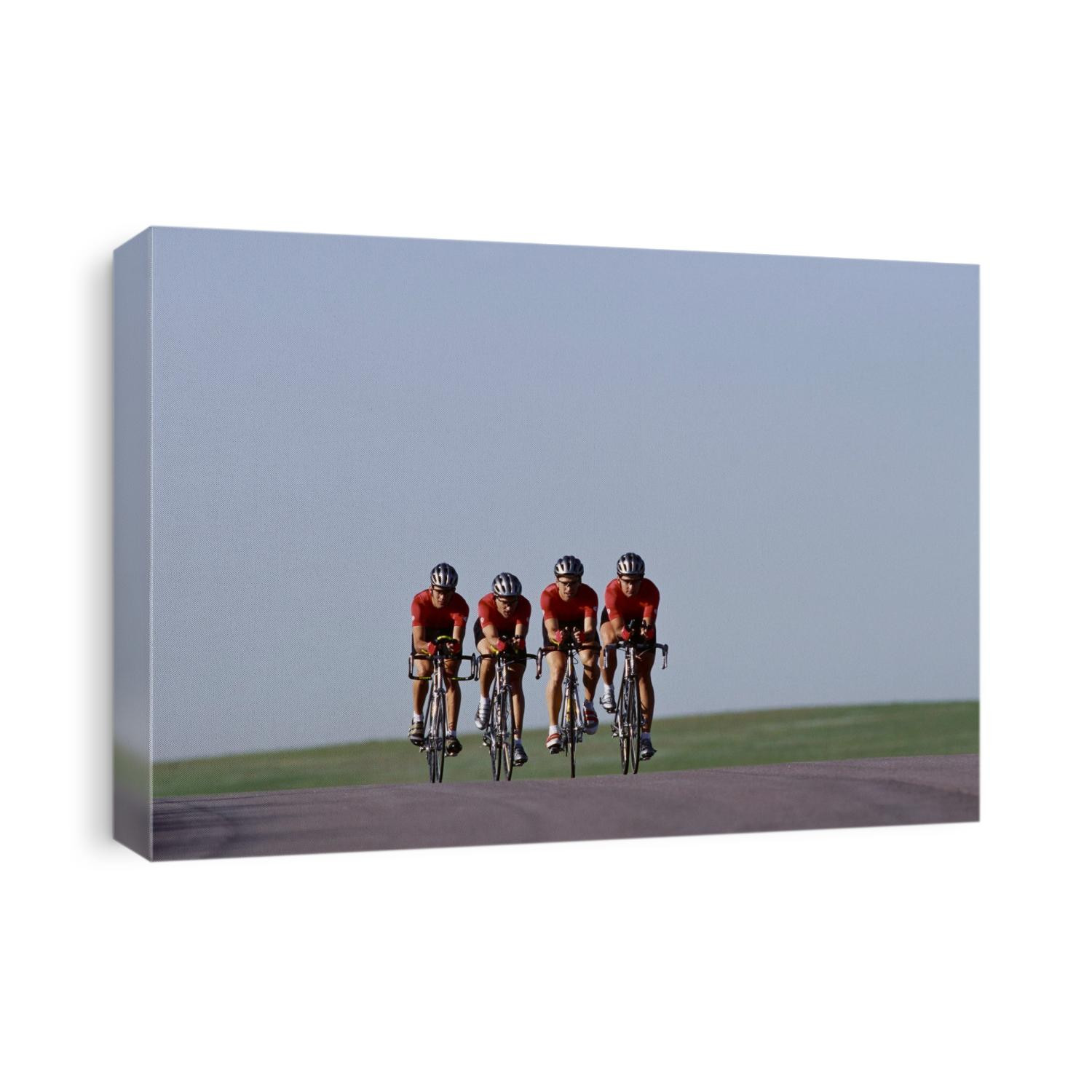 Road cycling team in action.