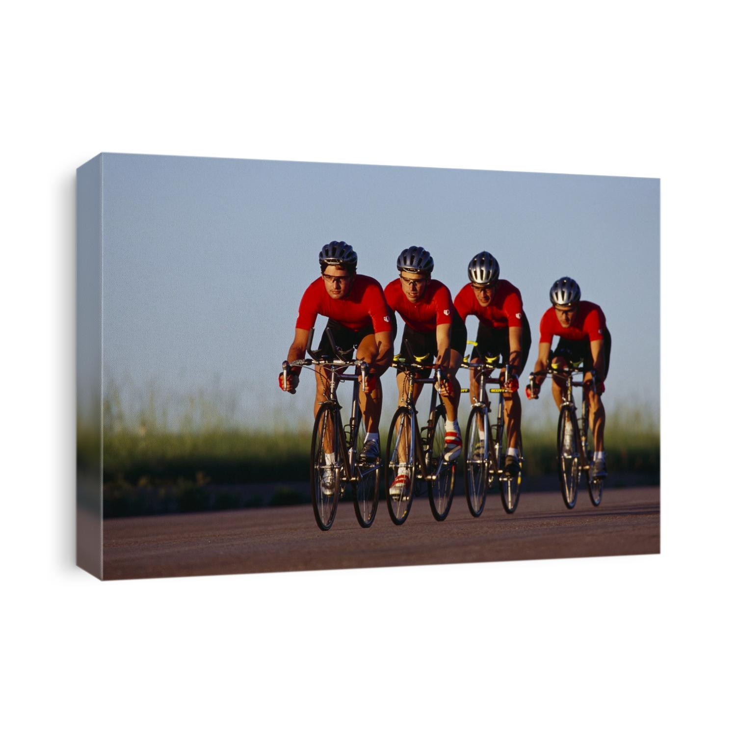 Road cycling team in action.