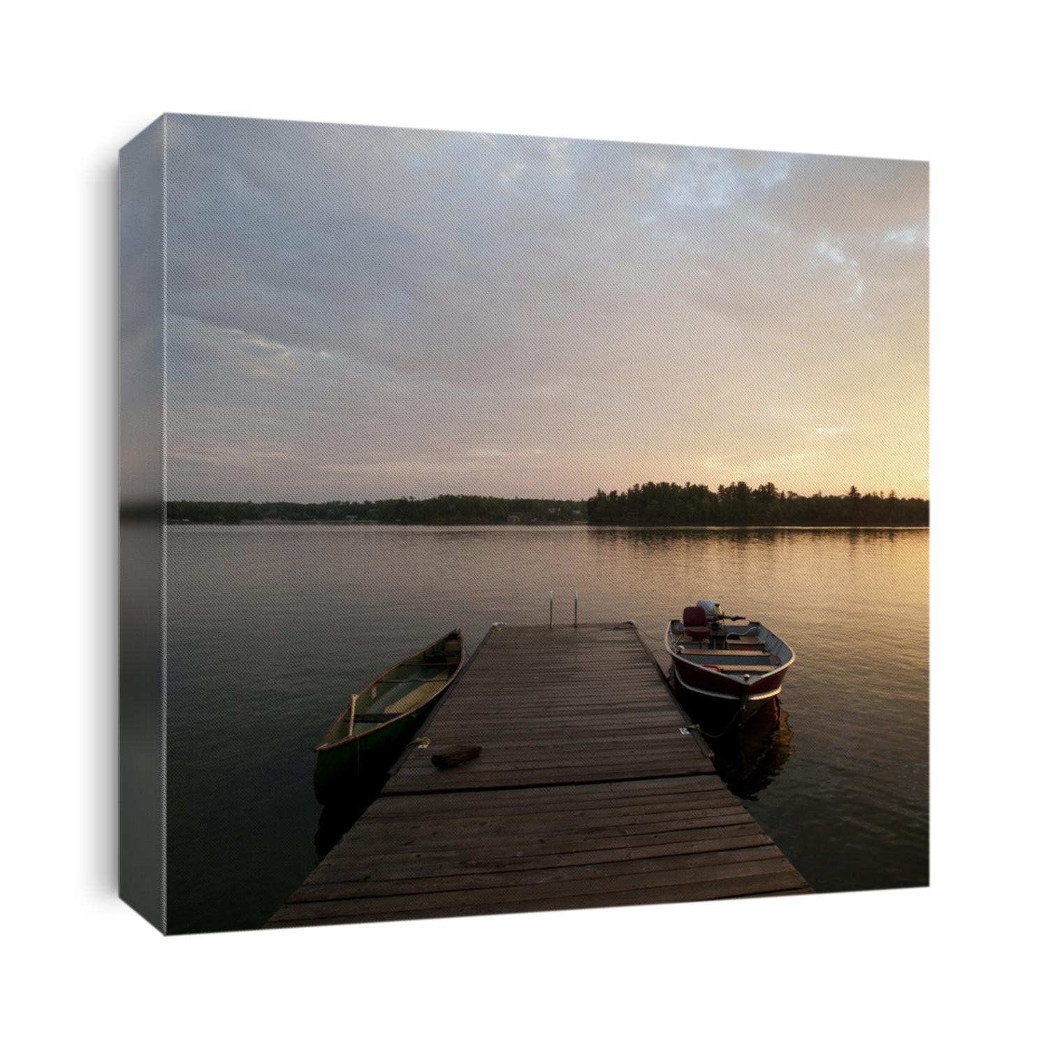 Motorboat at the dock in Lake of the Woods, Ontario
