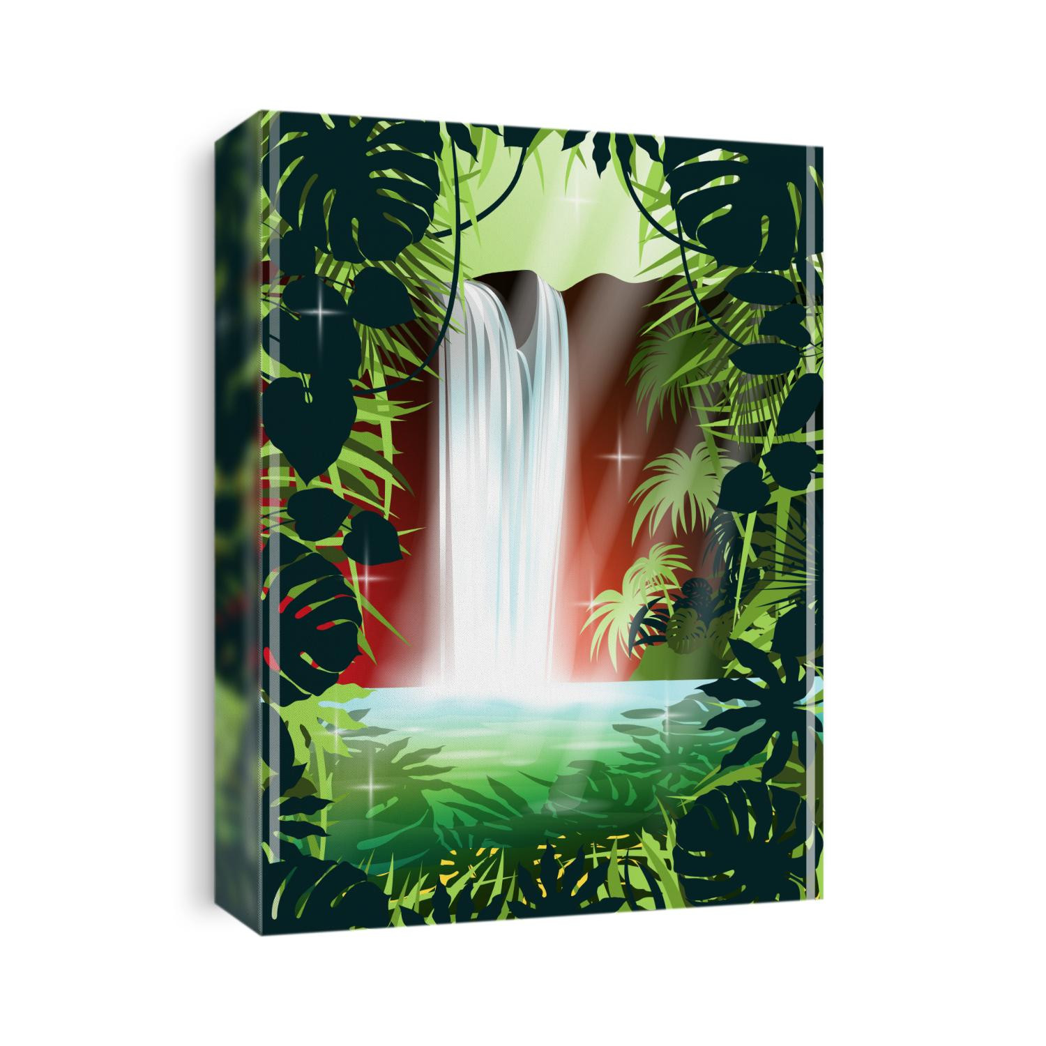 Waterfall in the rainforest. Handmade drawing vector illustration.