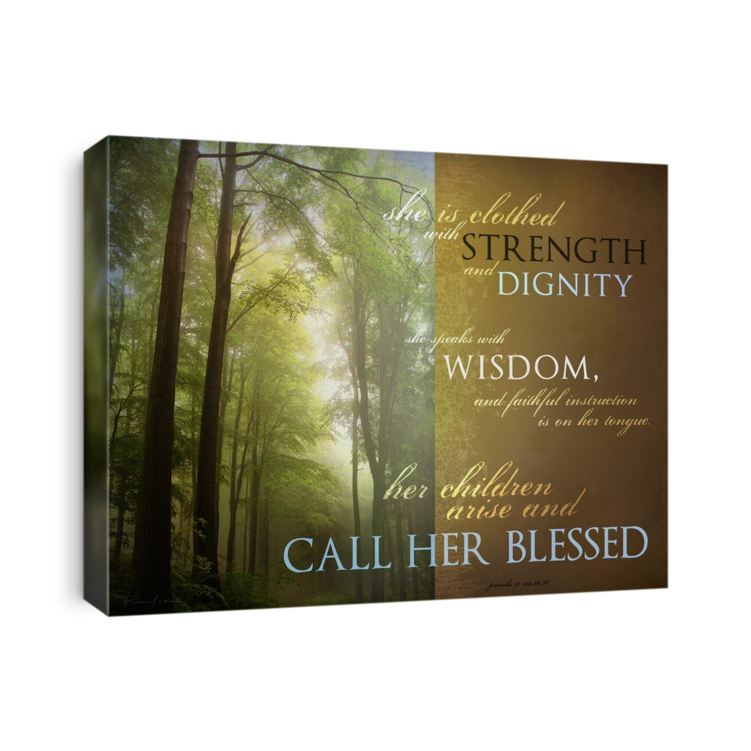 Morning forest with vintage background and Proverbs 31