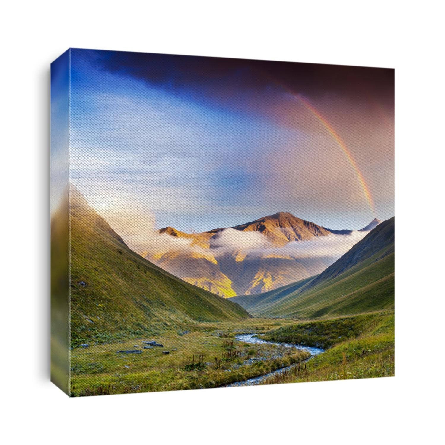 Majestic mist landscapes with high mountains of Georgia, Europe. Dramatic sky. Caucasus mountains. Beauty world.