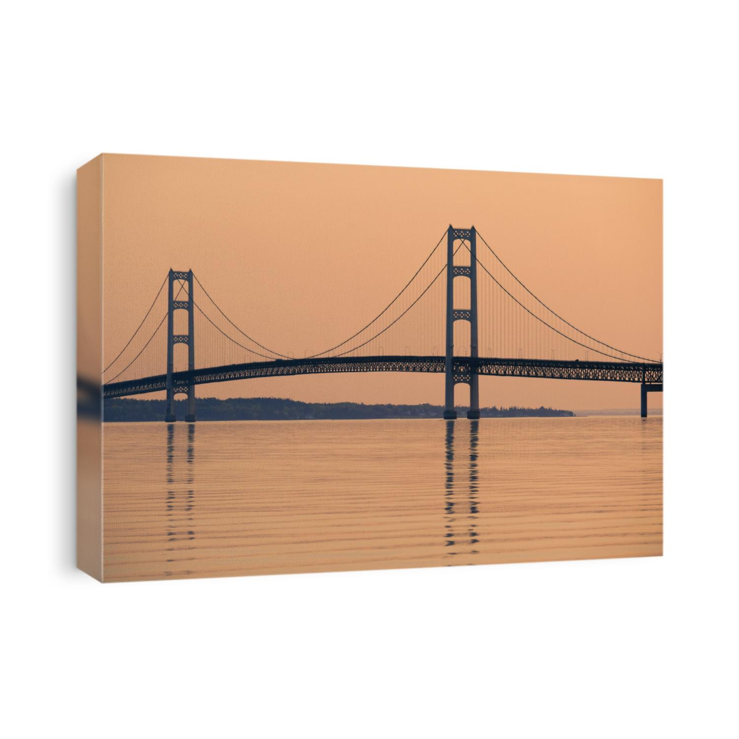 Mackinac suspension bridge at sunrise, built in 1957, Michigan, USA