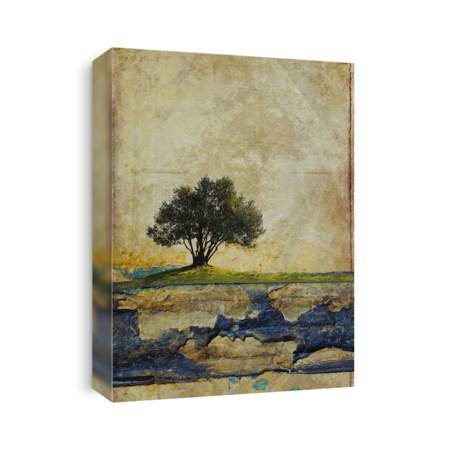 Grunge olive tree on damaged cardboard. Useful for background.