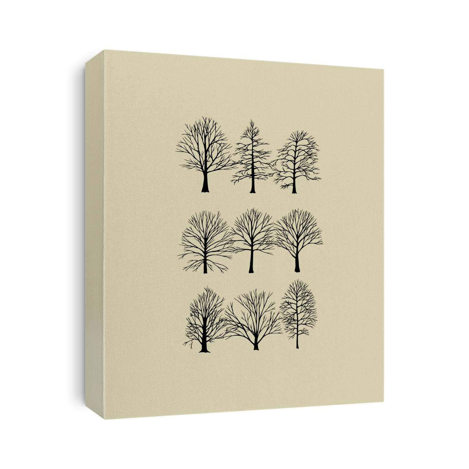Vector graphic set of hand drawn winter trees made in graphic style. Beautiful ink drawing