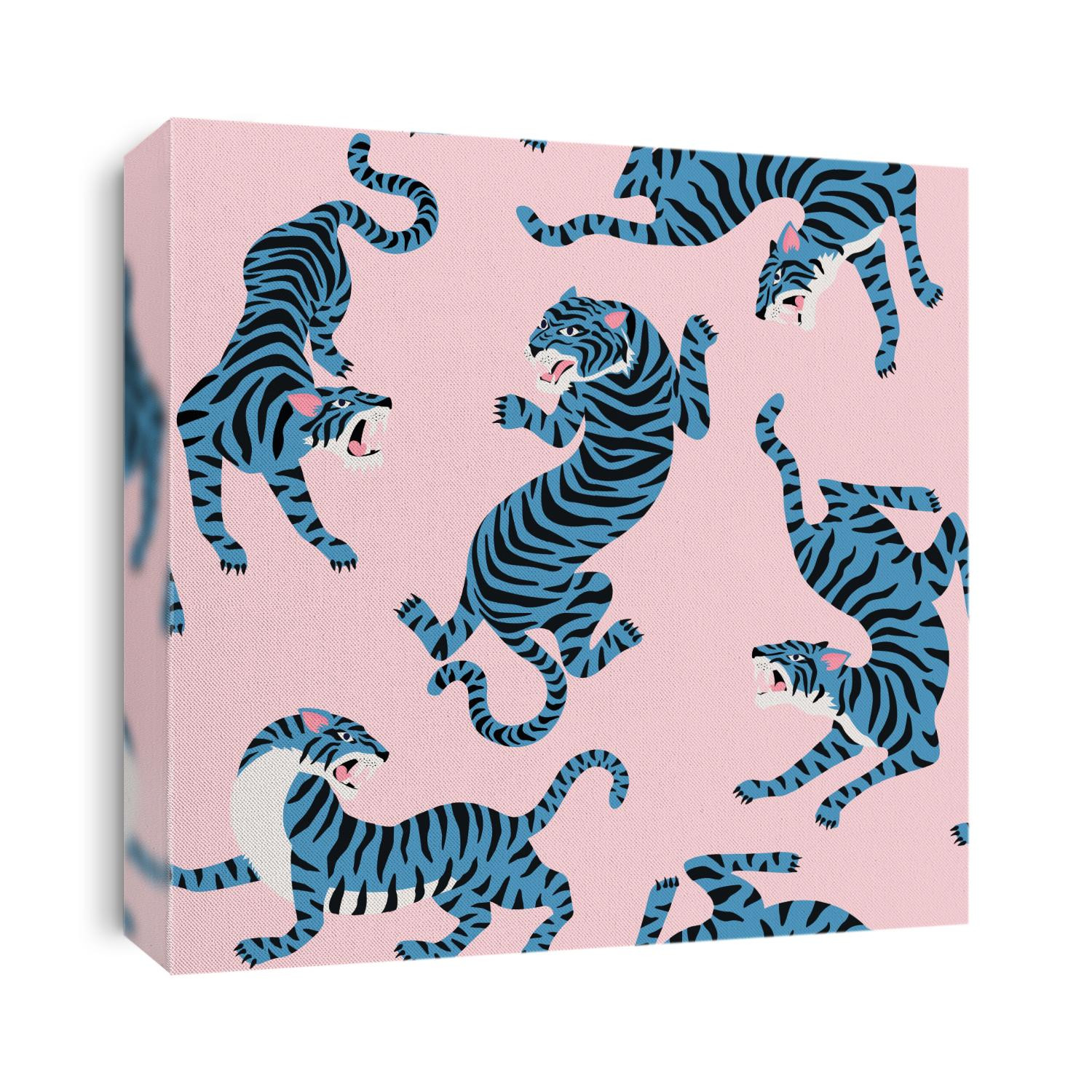 Vector seamless pattern with cute tigers on background. Circus animal show. Fashionable fabric design.