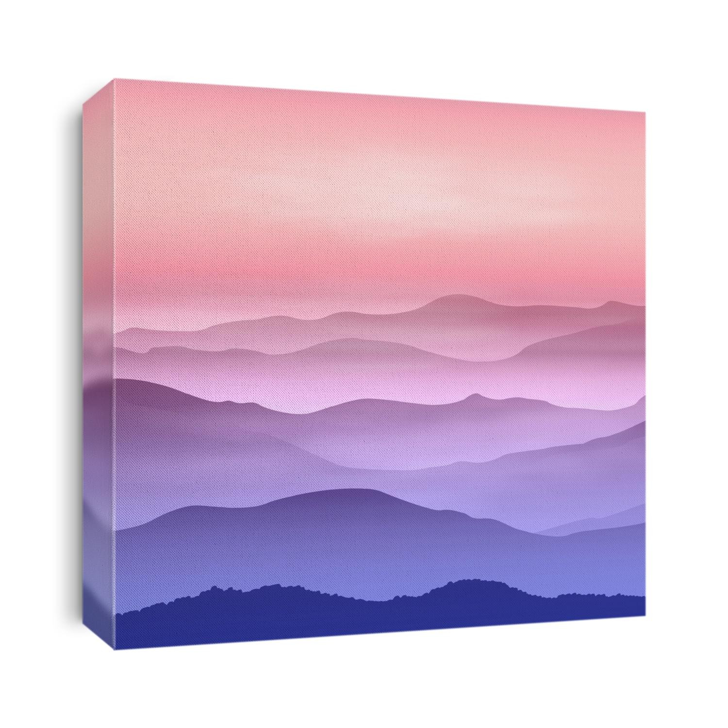 Background with mountains in the fog. Sunset time. EPS10 vector.
