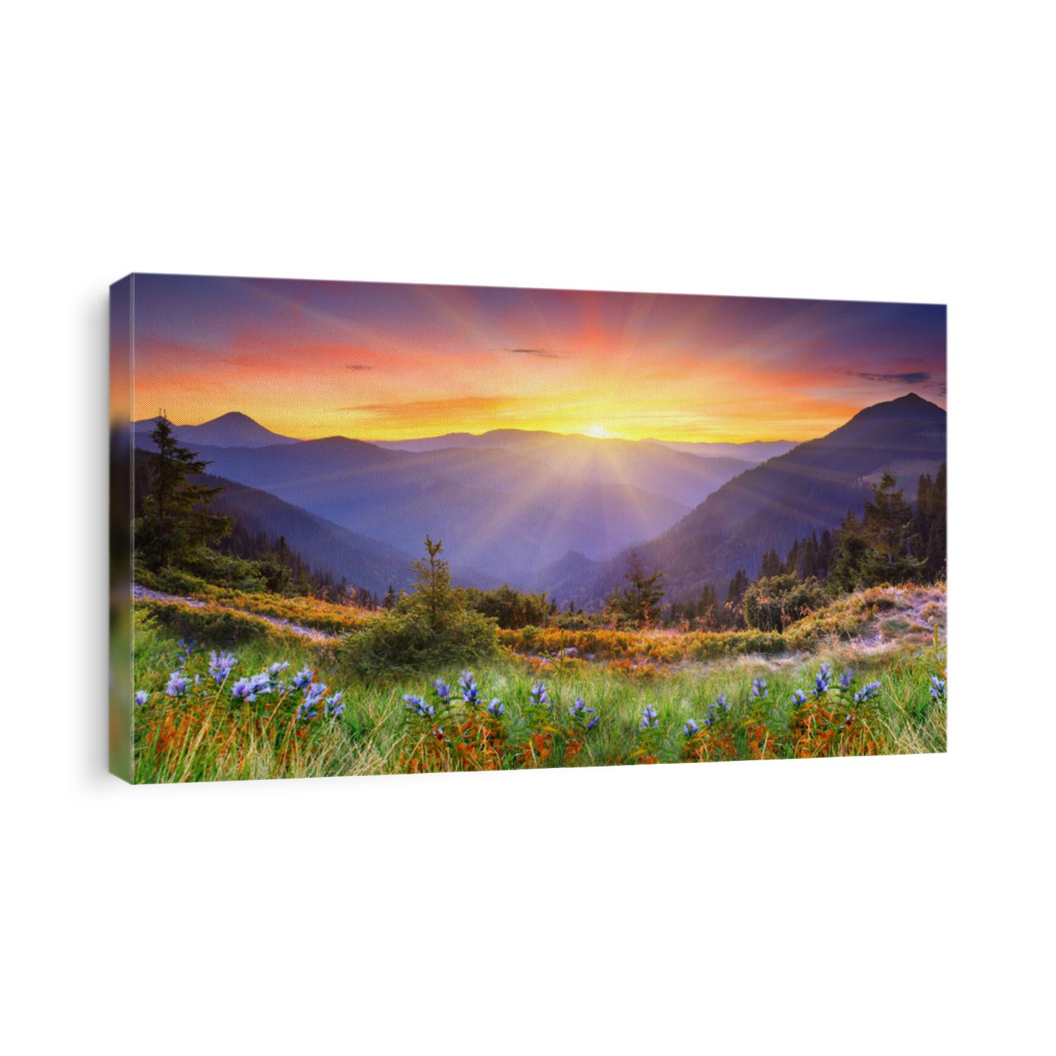 Majestic sunset in the mountains landscape. HDR image