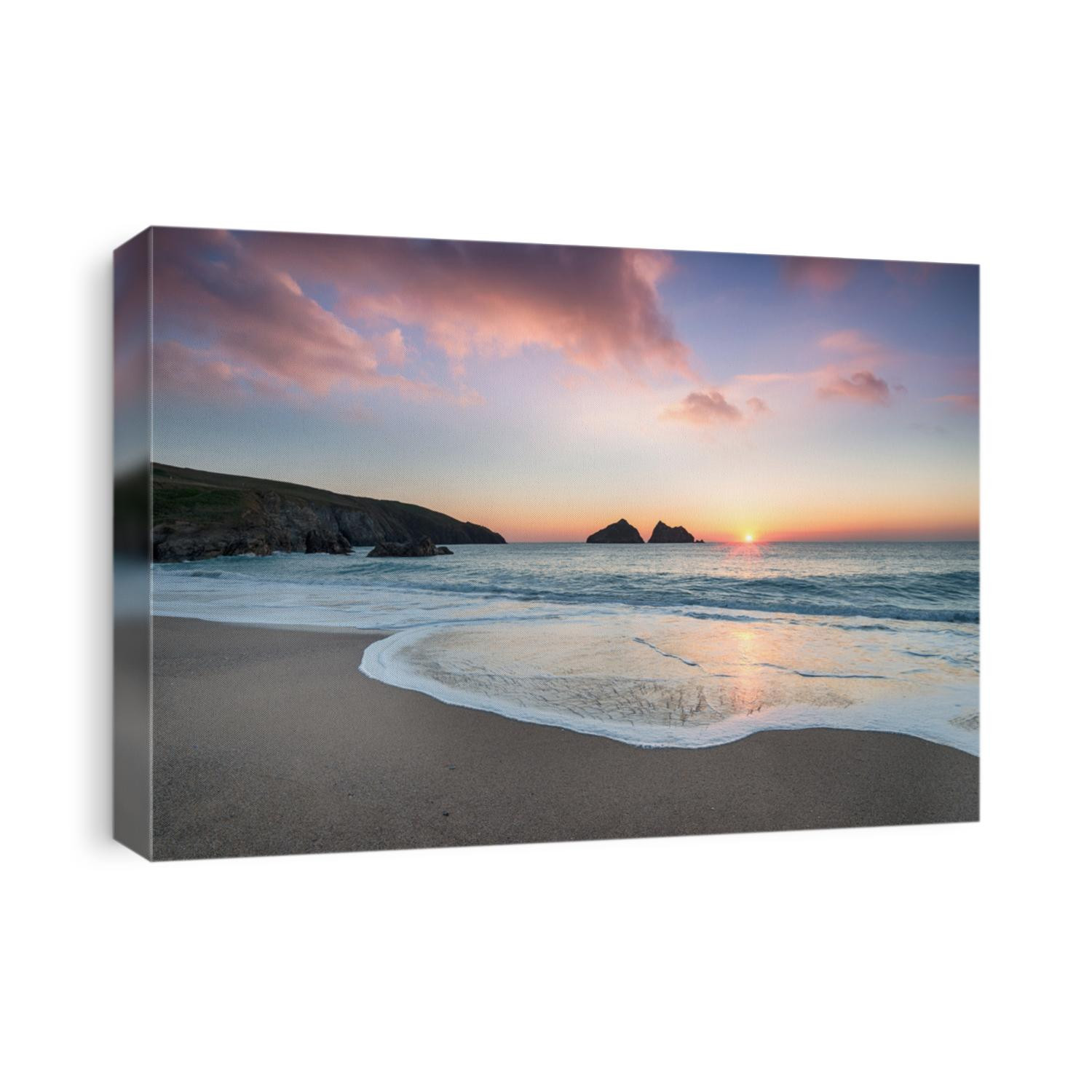 Dramatic sunset at Holywell Bay, a large sandy beach near Newquay in Cornwall