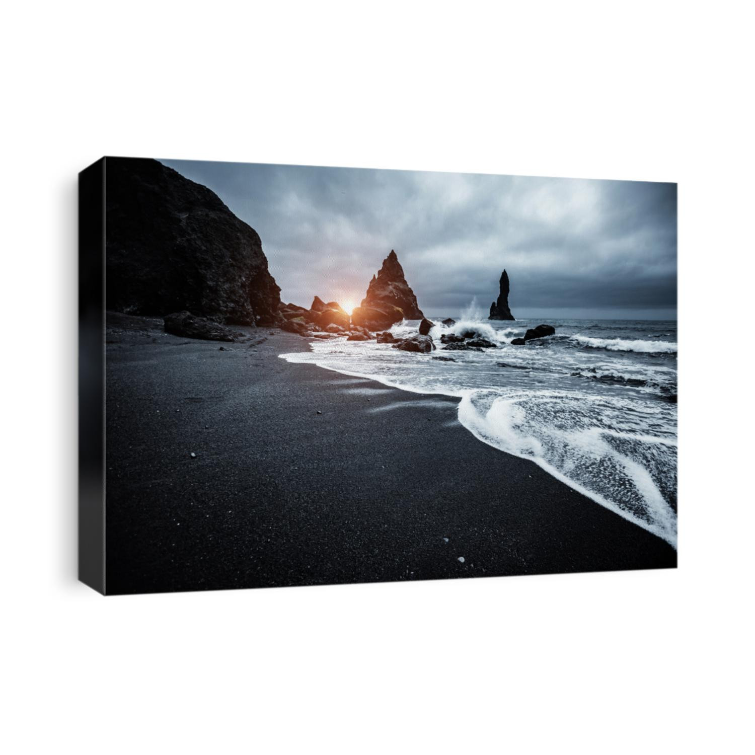 Majestic place of the stormy Atlantic ocean. Basalt rocks 