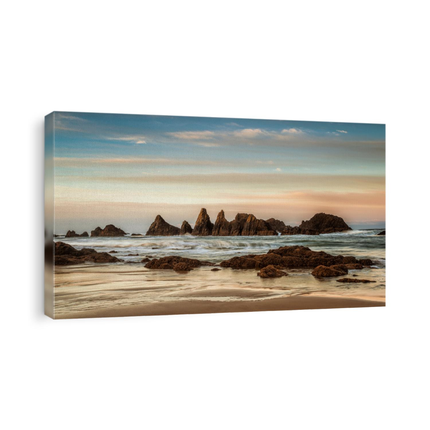 Panorama of Seal Rock on thee Oregon coast just after sunrise