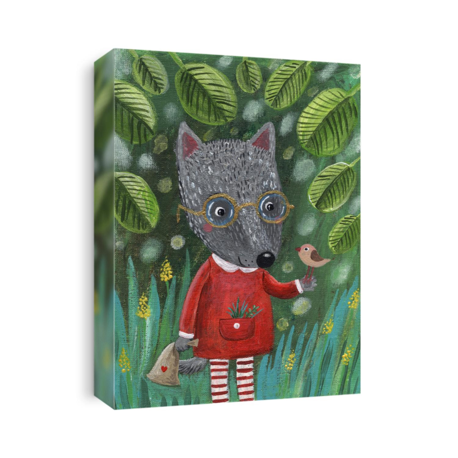 Acrylic illustration 
little wolf girl in the forest