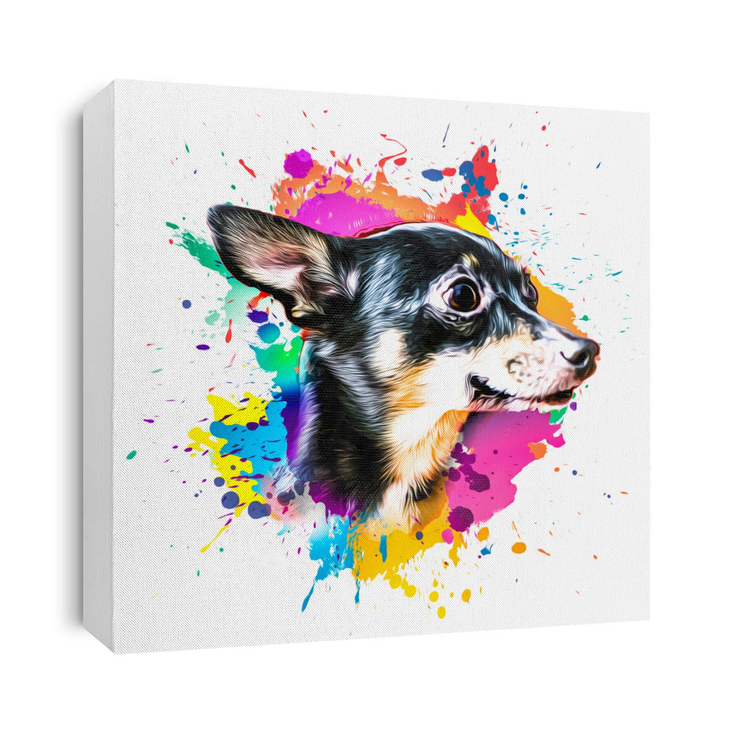 chihuahua dog head with creative colorful abstract elements on light background