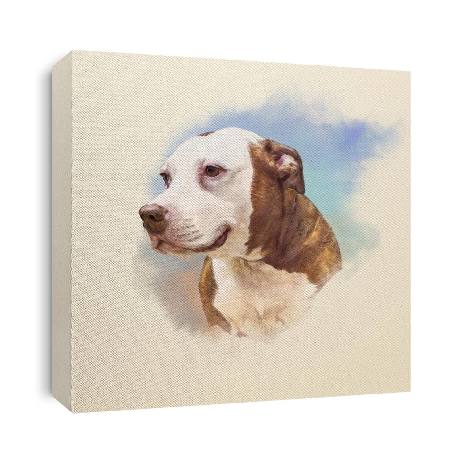 Watercolor Portrait of American Staffordshire Terrier, a medium-sized, short-coated dog breed. Animal Art collection: Dogs. Hand Painted Illustration of Pets. Good for banner, print T-shirt, card