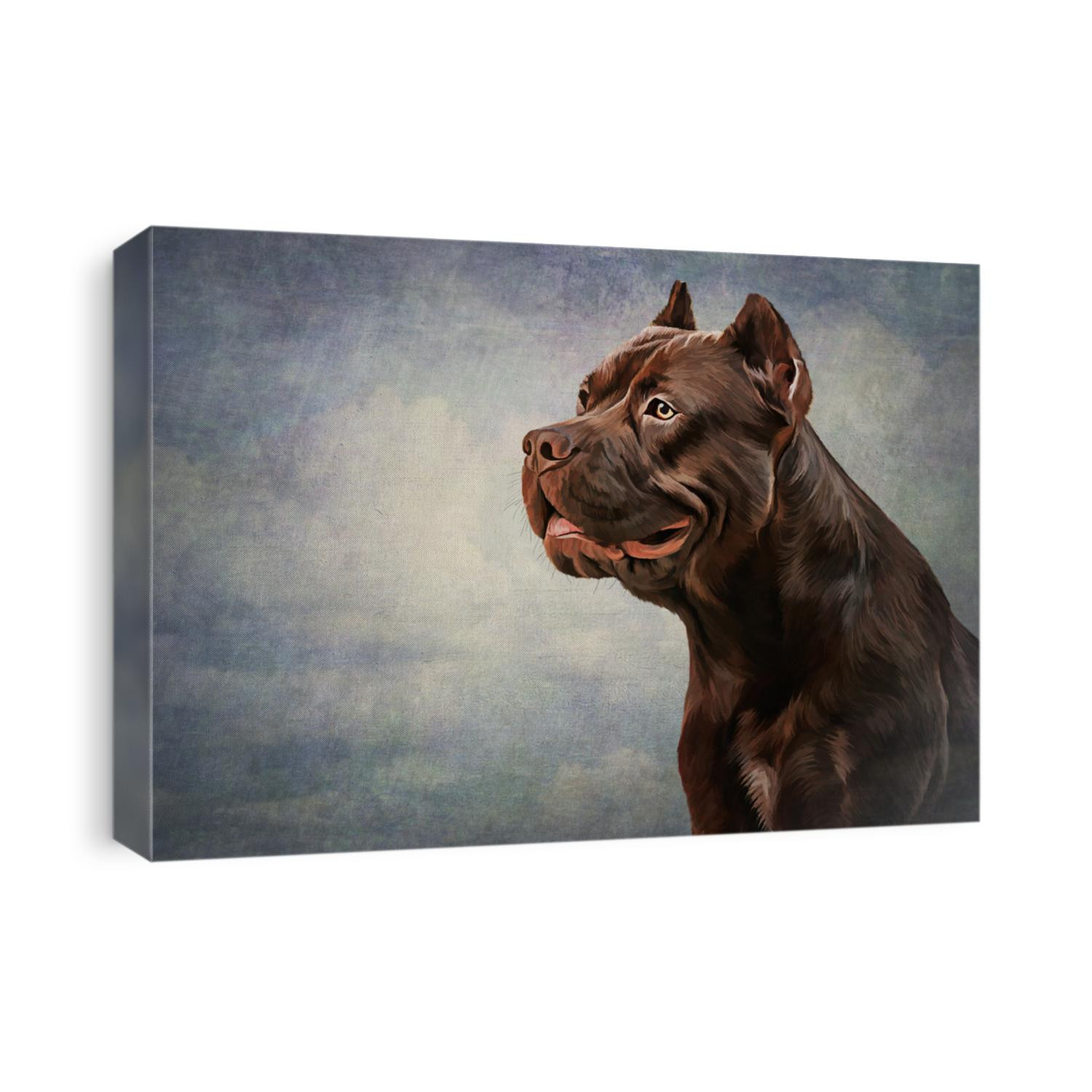 Drawing American Staffordshire Terrier portrait oil painting on old vintage color grunge paper background