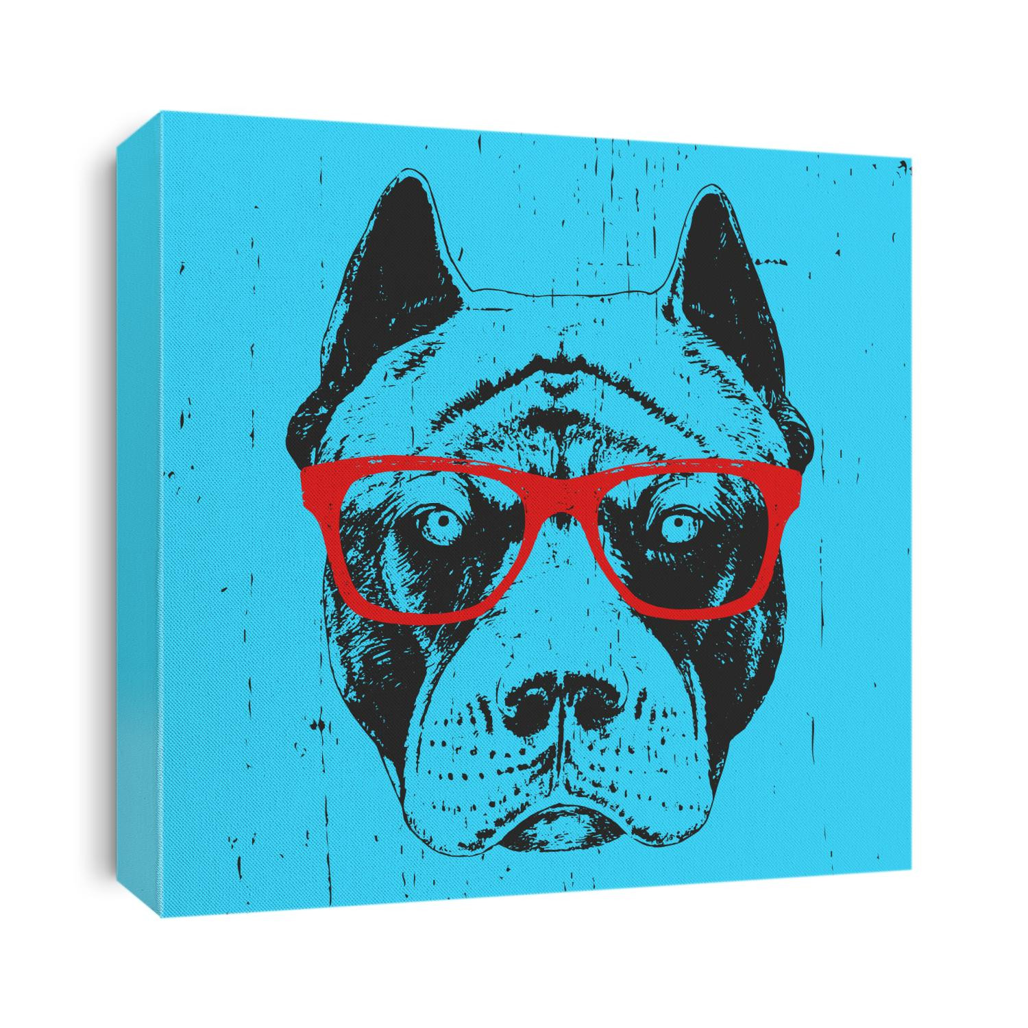 Portrait of Pit Bull with glasses, hand-drawn illustration, vector

