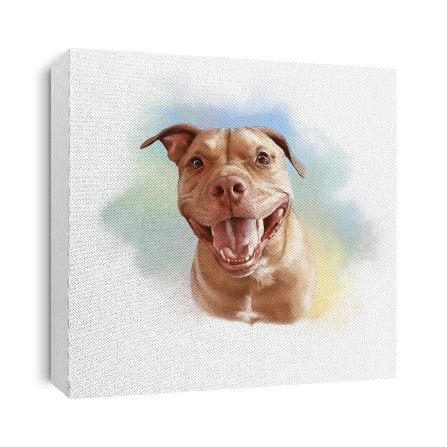 Pit Bull Terrier. Watercolor Portrait of a cute dog with a friendly smile. Animal collection: Dogs. Hand Painted Illustration of Pets. Art background for banner, cover, card, pillow. Design template
