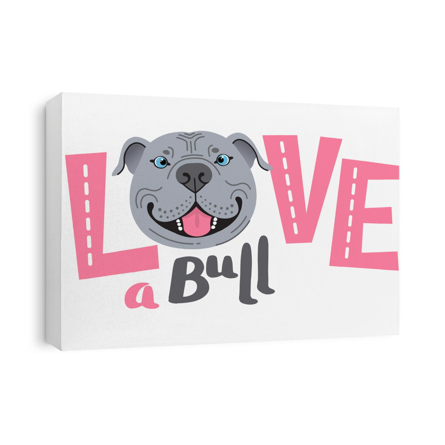 The inscription on the t-shirt of the owner of the dog Pitbull. Word LOVE with a American Staffordshire Pit Bull Terrier face. Vector illustration.
