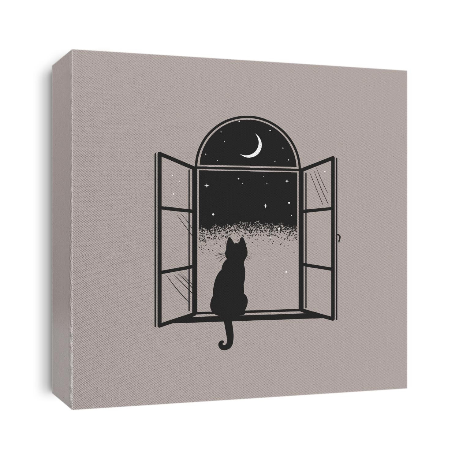 Cat sitting on the window. Vector illustration