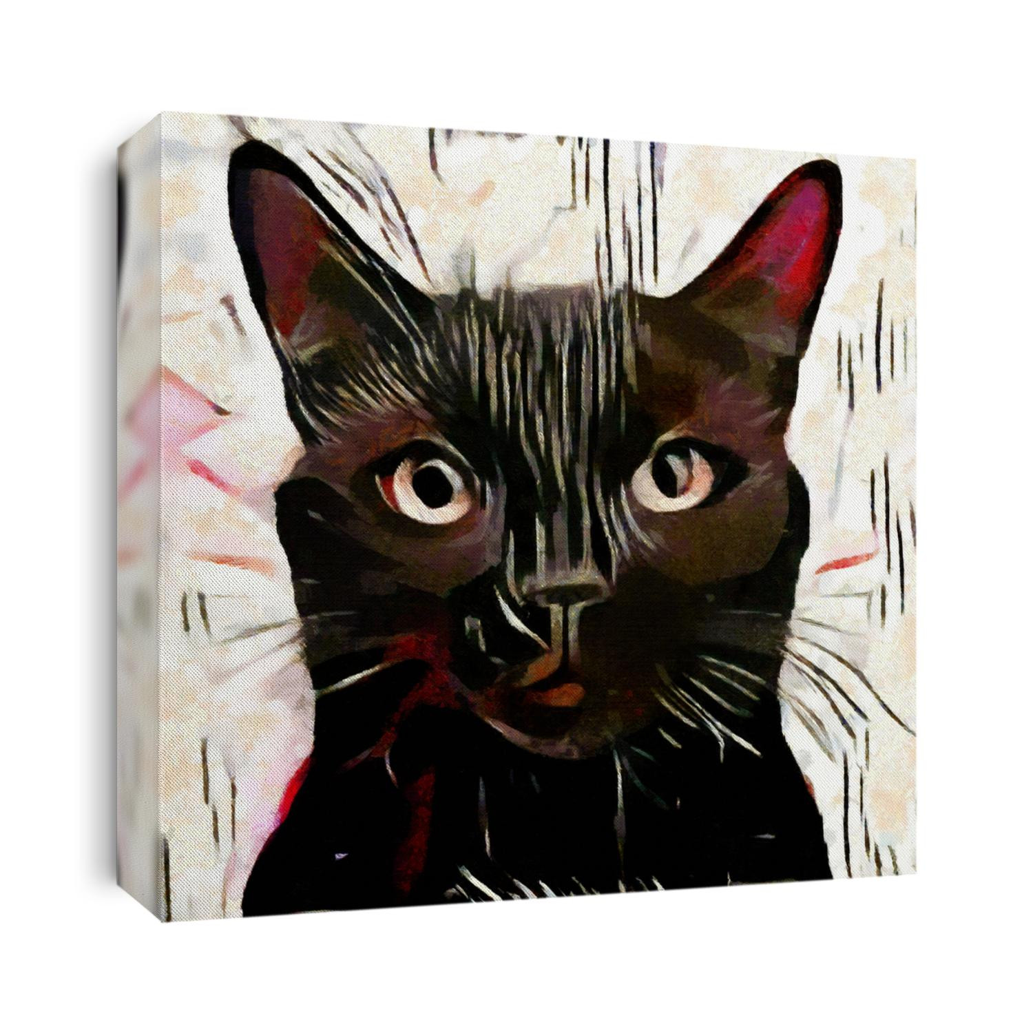 Face cute cat. The artist used rough brushstrokes in the style of impressionism. The painting is executed in oil on canvas with elements of pastel painting.