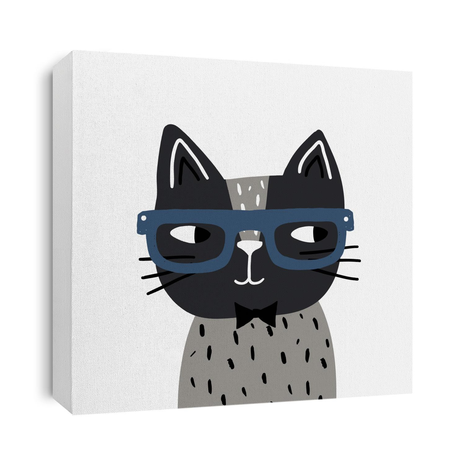 Cute hand drawn with brush cat in glasses childish print. Perfect for t-shirt, apparel, cards, poster, nursery decoration. Vector Illustration