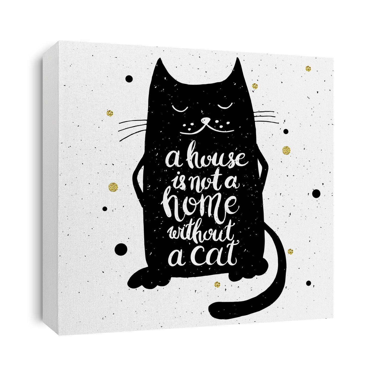 A house is not a home without a cat. Hand drawn inspirational quote with a pet. Lettering design for posters, t-shirts, cards, invitations, stickers, banners, advertisement. Vector.
