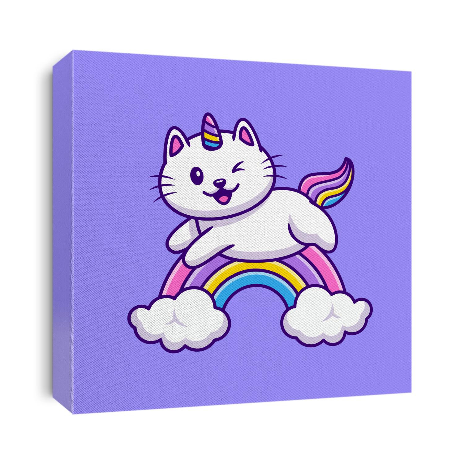 Cute Cat Unicorn Flying Cartoon Vector Icon Illustration. Animal Wildlife Icon Concept Isolated Premium Vector. Flat Cartoon Style