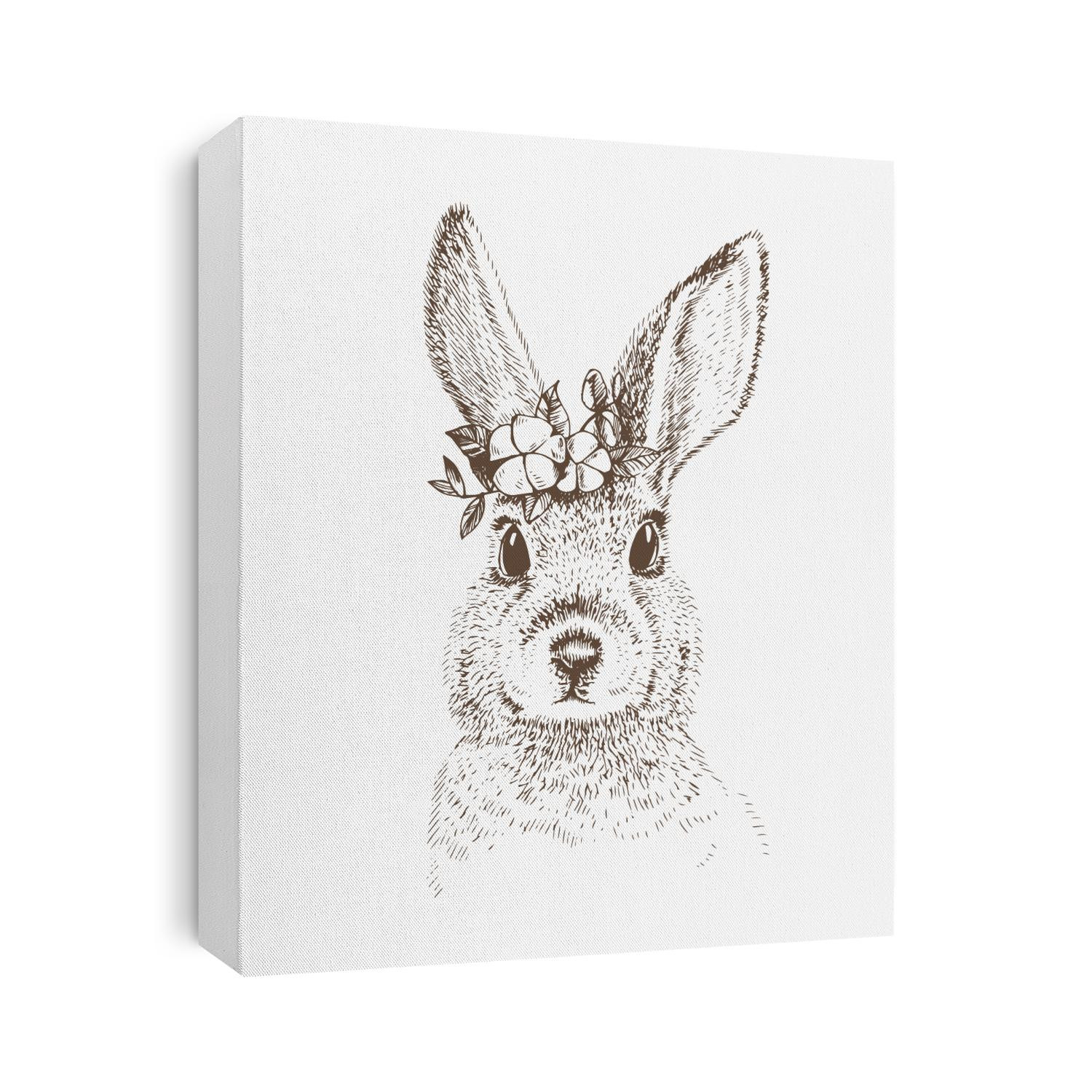 vector illustration in vintage style. cute easter bunny, hare with flowers. cute animal rabbit, symbol of Easter, spring. monochrome line drawing on white background