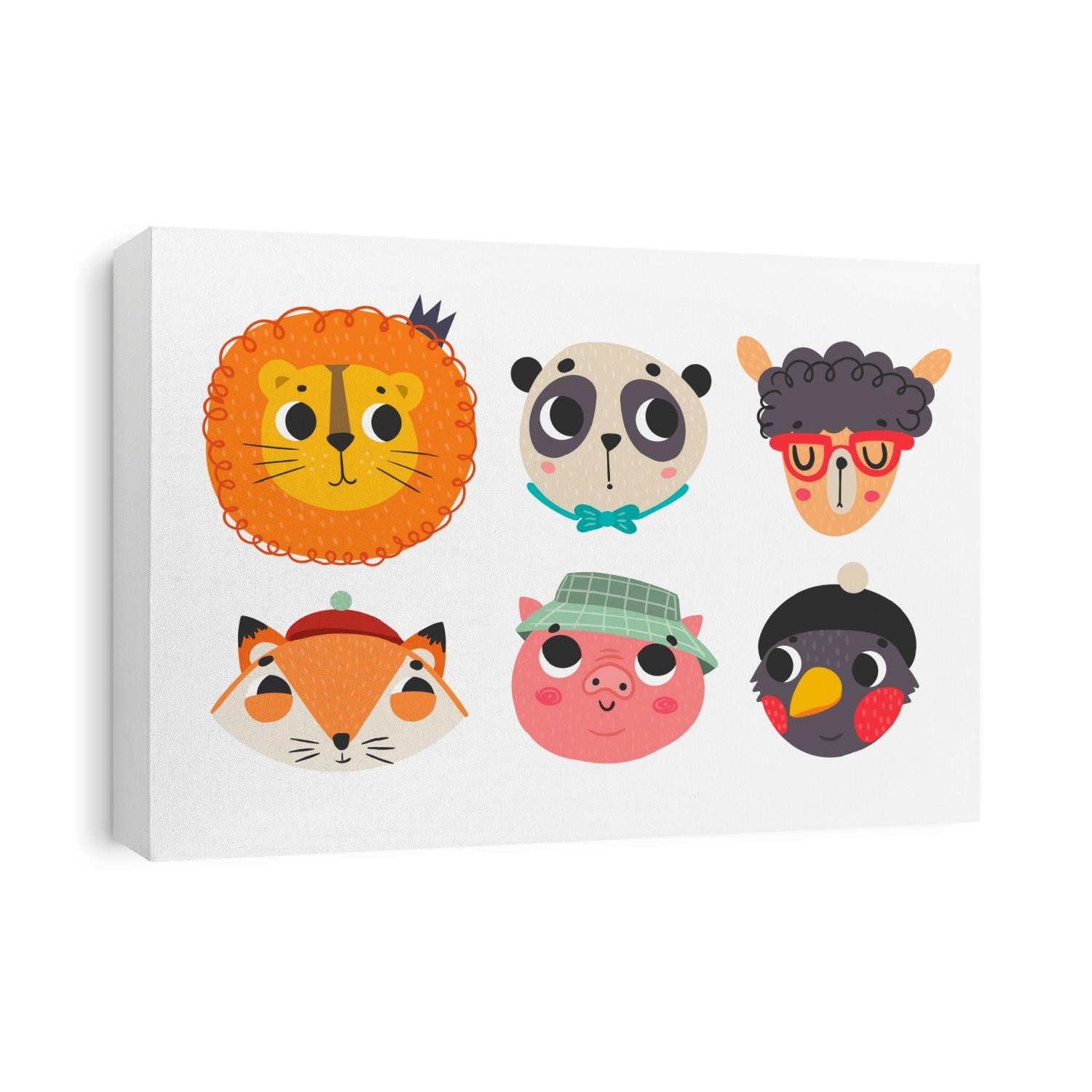 Cute animal faces. Colored vector set. All elements are isolated