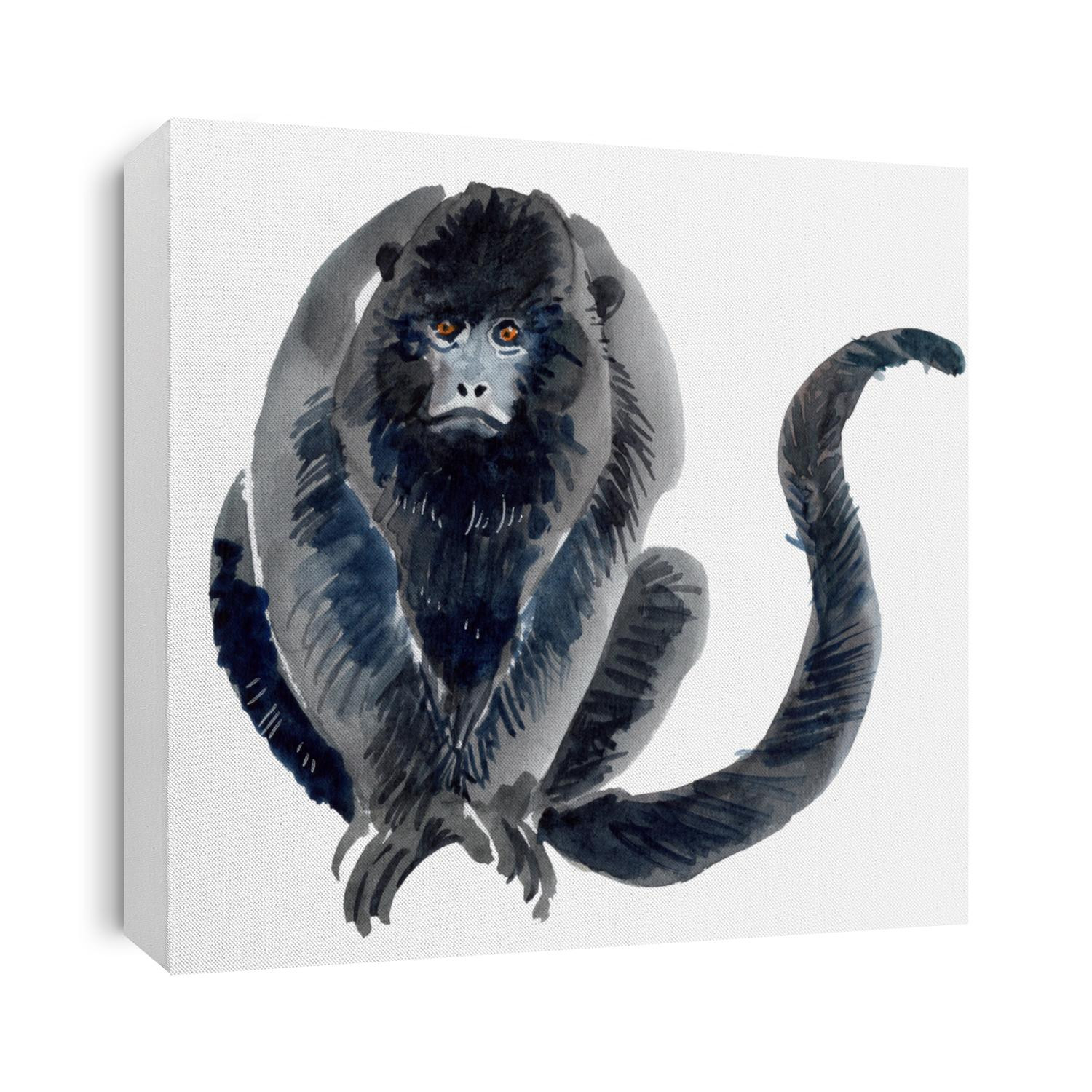 Beautiful watercolor monkey. Hand drawn illustration. Jungle exotic tropical animal.