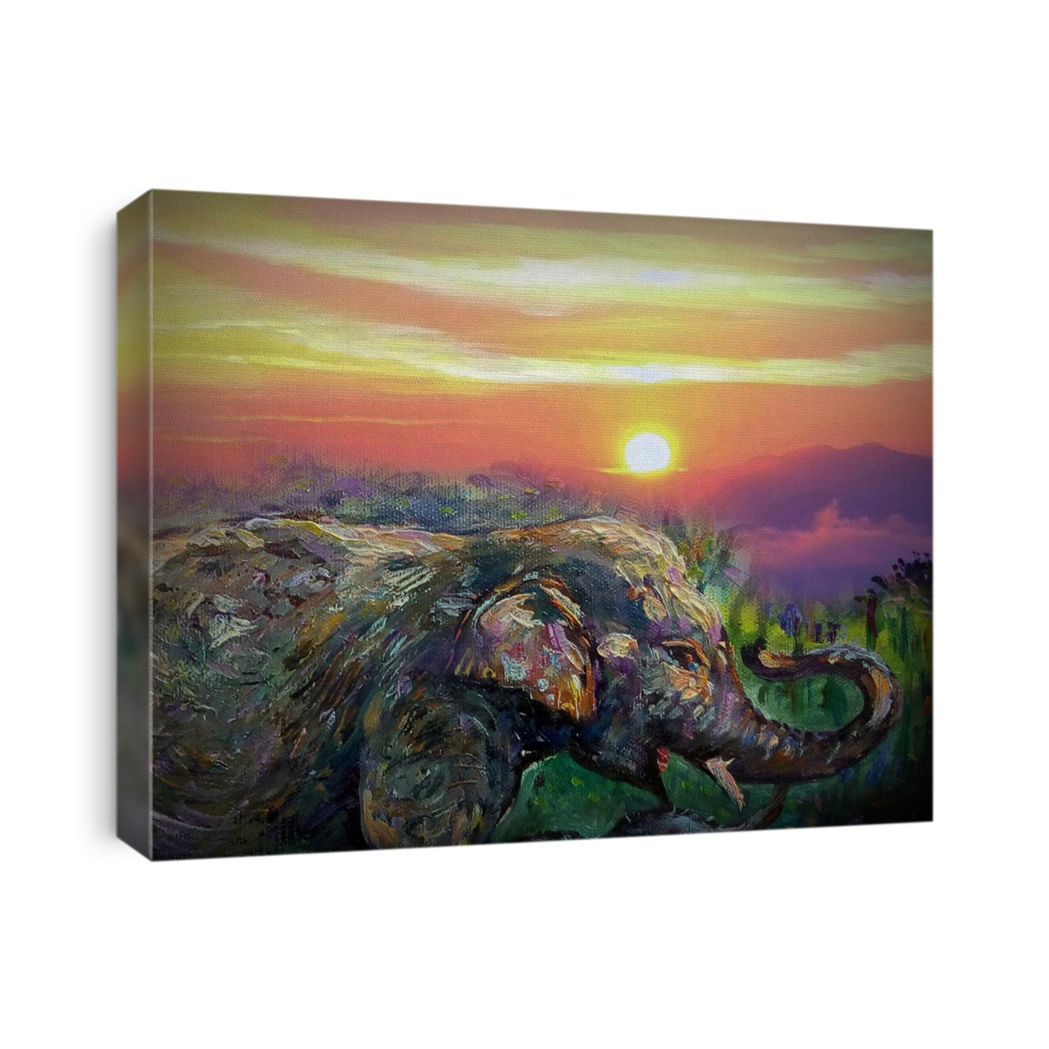 Art painting Oil color Elephant family