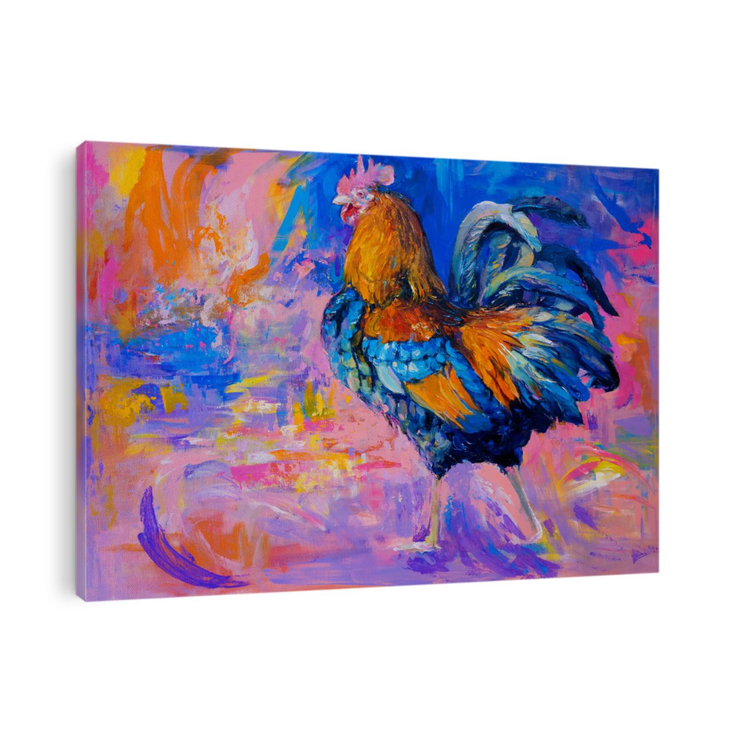 oil painting on canvas-colorful rooster-modern impressionism