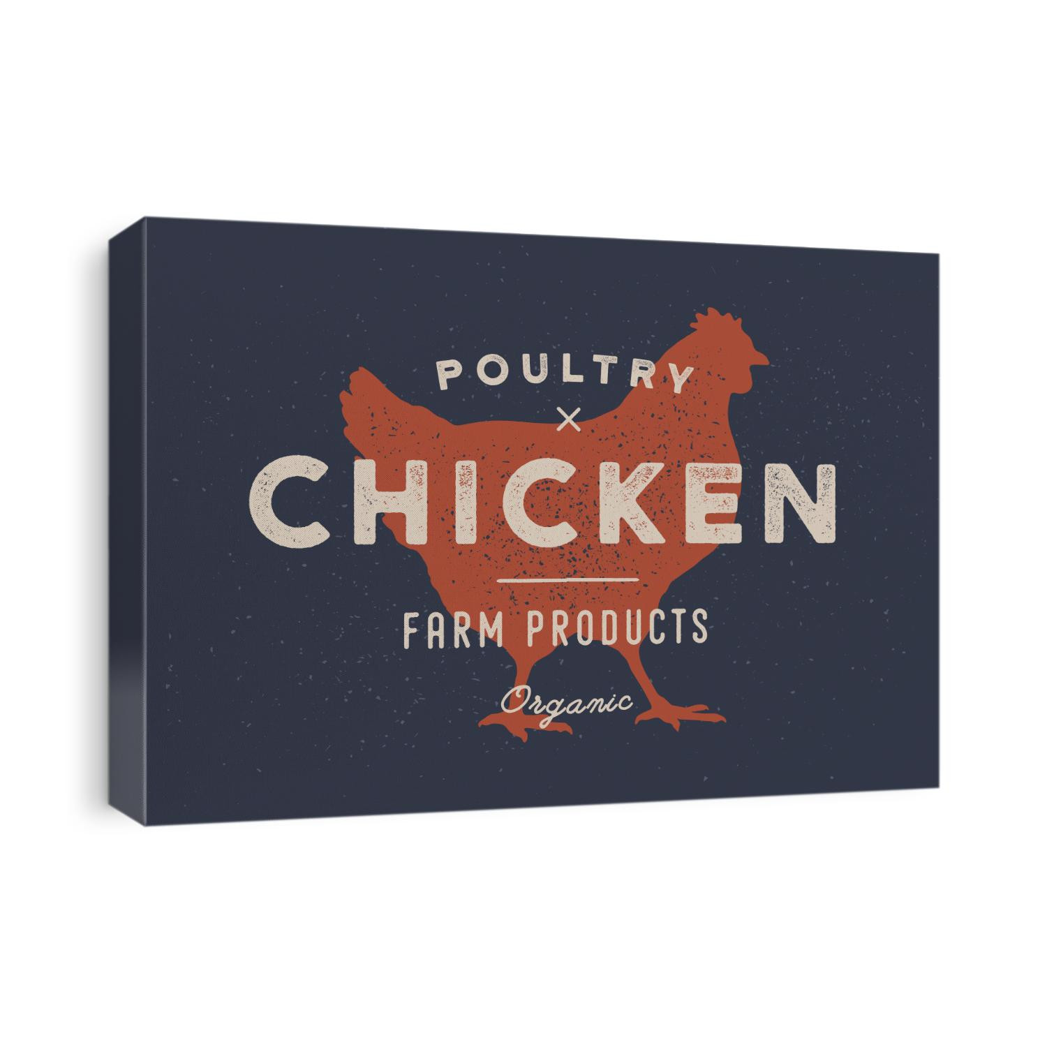 Chicken, poultry. Vintage logo, retro print, poster for Butchery meat shop with text, typography Poultry, Chicken, Farm Products, Organic and chicken silhouette. Logo template. Vector Illustration