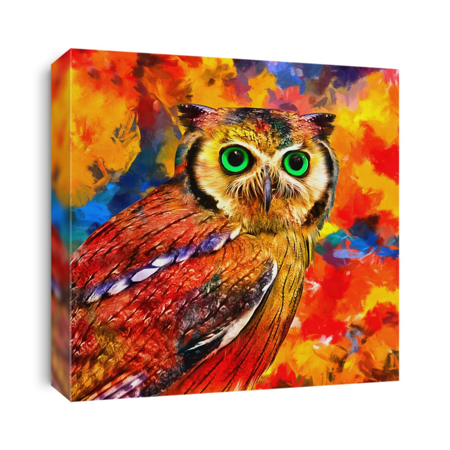 modern oil painting of Eastern screech owl, artist collection of animal painting for decoration and interior, canvas art, abstract.