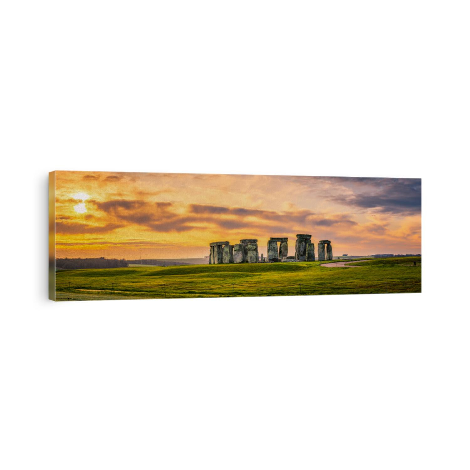 Stonehenge panorama at sunrise in England. United Kingdom 