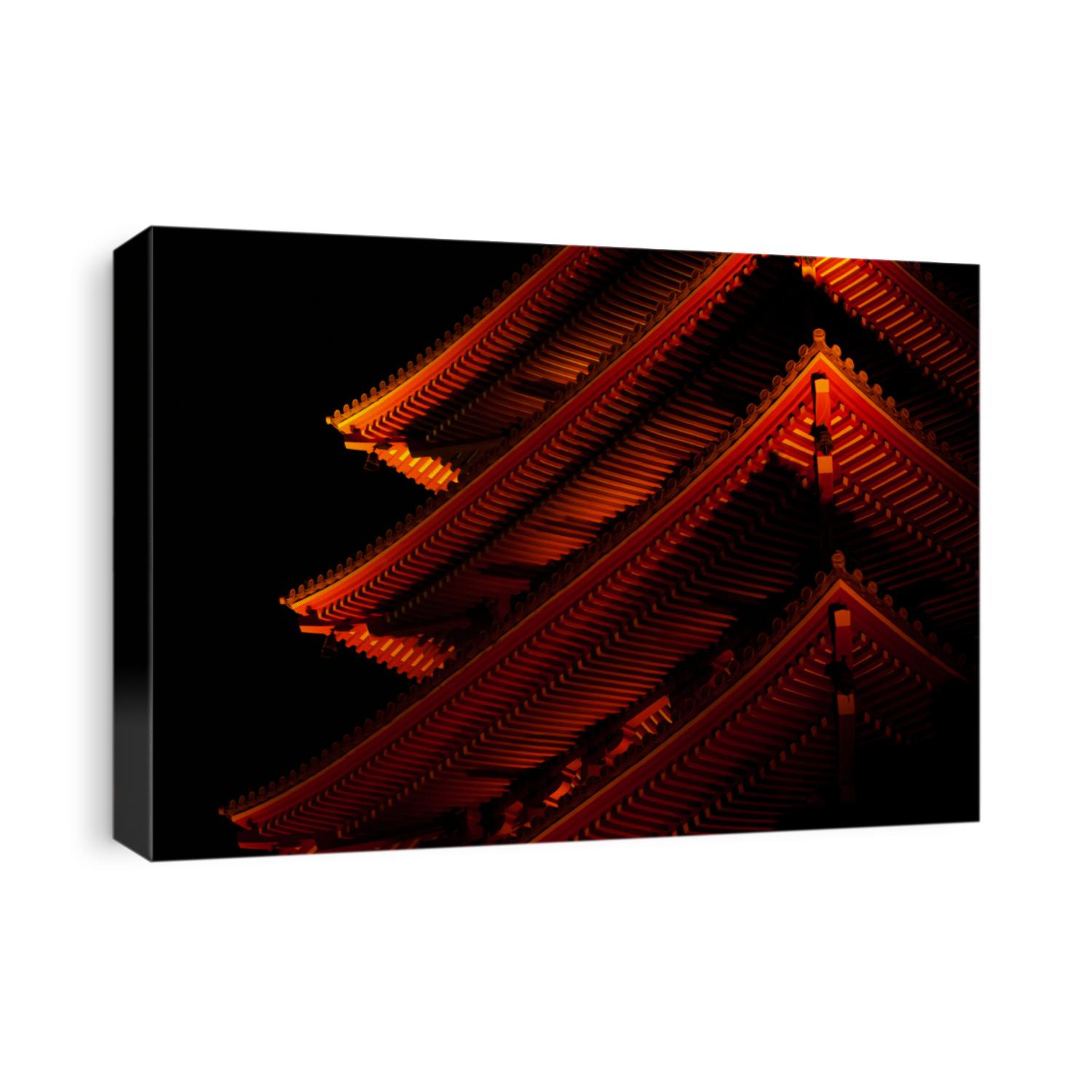 Tokyo Temple Roof at night with Bells & colorful wood painting 