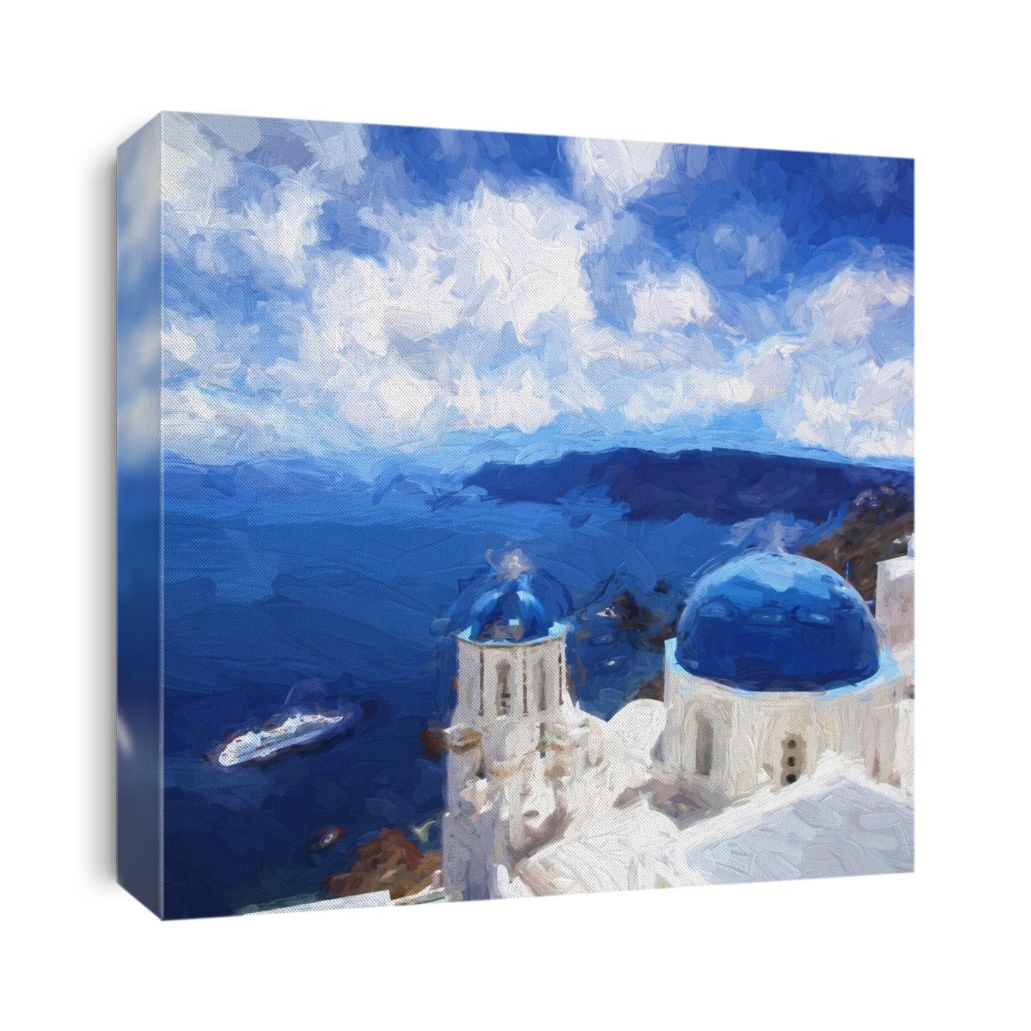 Famous Fira town in Santorini island, Greece, ART STYLE, Oil painting